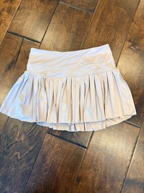 Pleated Circle Skater Skirt in Light Beige - Women